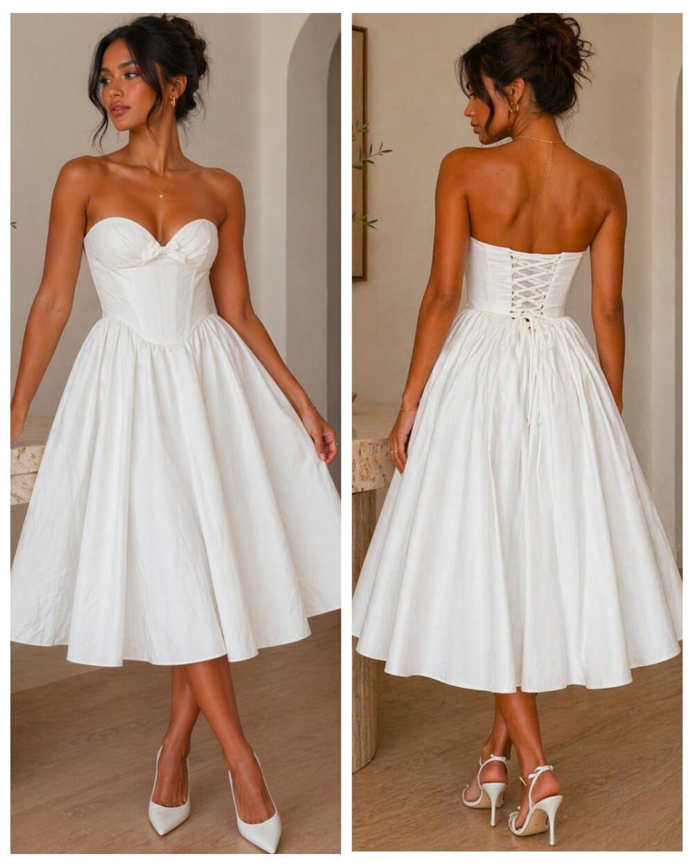 Babyboo Prim Midi Dress Ivory Corset Bow Strapless M